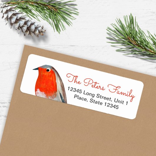 Schattige Bird Red Robin Blue Christmas Etiket