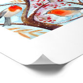 Schattige Bird Red Robin Blue Christmas Familie Poster (Hoek)