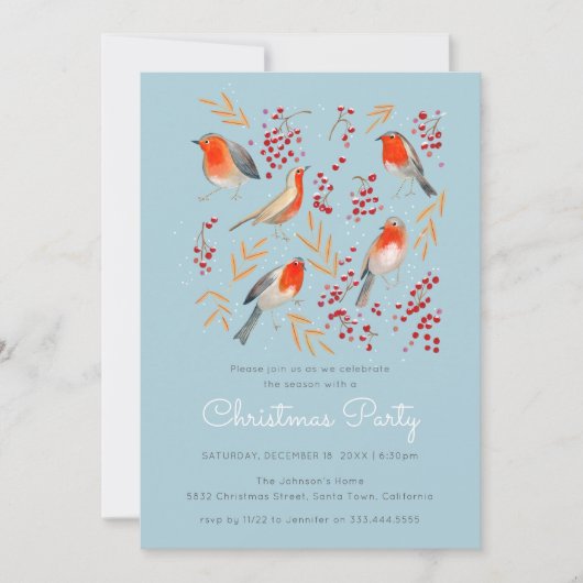 Schattige Bird Red Robin Blue Christmas Family Par Kaart (Voorkant)