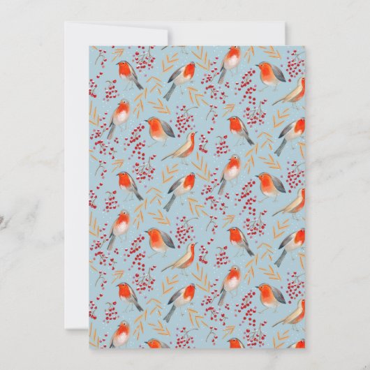 Schattige Bird Red Robin Blue Christmas Family Par Kaart (Achterkant)