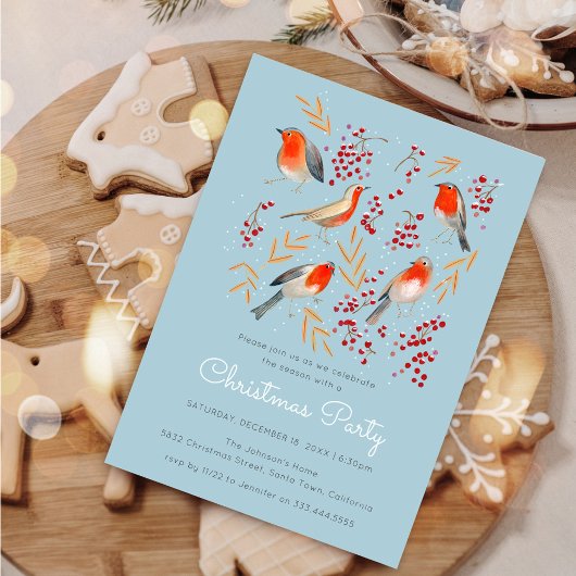 Schattige Bird Red Robin Blue Christmas Family Par Kaart