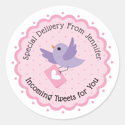 Schattige Bird Speciale bezorging Valentijn's Day Ronde Sticker (Voorkant)