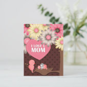 Schattige Birdie Roze Geel bruin Bloemen Moederdag Feestdagenkaart (Staand voorkant)