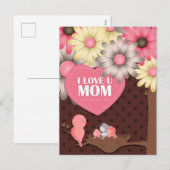 Schattige Birdie Roze Geel bruin Bloemen Moederdag Feestdagenkaart (Voorkant / Achterkant)