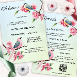 Schattige Birds Bow Twins Baby shower Kaart