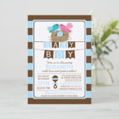 Schattige Birds Nest Boys Baby shower Uitnodiging (Staand voorkant)