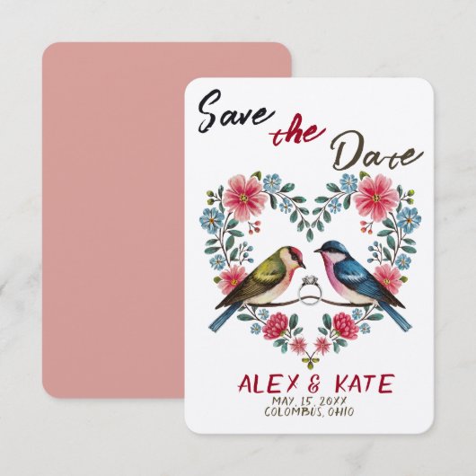 Schattige Birds Wedding Save the Date Aankondiging (Voorkant / Achterkant)