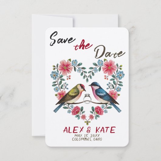 Schattige Birds Wedding Save the Date Aankondiging (Voorkant)