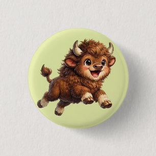 Schattige Bizon met Grote Ogen Gelukkig Natuur Tek Ronde Button 3,2 Cm