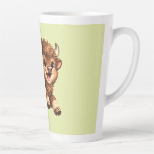 Schattige Bizon Speelt Rond met een Vrolijke  Latte Mok