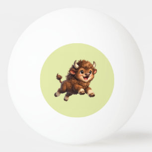 Schattige Bizon Speelt Rond met een Vrolijke Pingpongbal