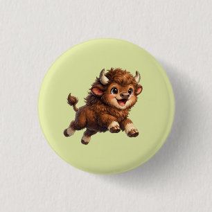 Schattige Bizon Speelt Rond met een Vrolijke Ronde Button 3,2 Cm