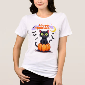 Schattige Black Cat Happy Halloween T-shirt