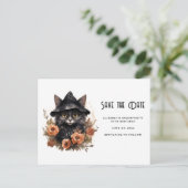 Schattige Black Cat in een heks Pet Save the Date Uitnodiging Briefkaart (Staand voorkant)