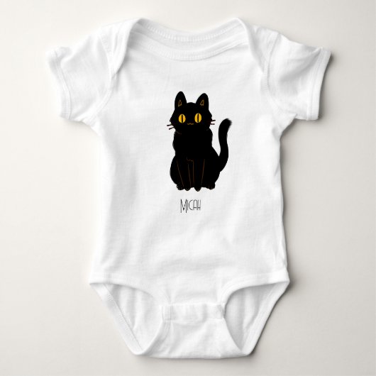 Schattige Black Cat Monogram Naam Romper (Voorkant)