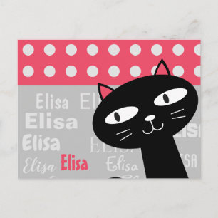 Schattige Black Cat Pink Polka Dots Jouw naam toev Briefkaart
