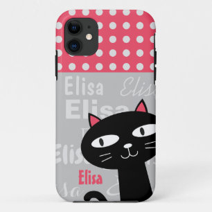 Schattige Black Cat Pink Polka Dots Jouw naam toev Case-Mate iPhone Case