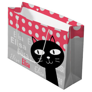 Schattige Black Cat Pink Polka Dots Jouw naam toev Groot Cadeauzakje