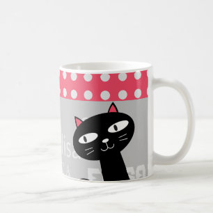 Schattige Black Cat Pink Polka Dots Jouw naam toev Koffiemok