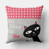 Schattige Black Cat Pink Polka Dots Jouw naam toev Kussen (Achterkant)