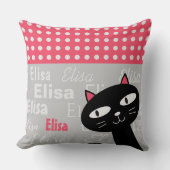 Schattige Black Cat Pink Polka Dots Jouw naam toev Kussen (Voorkant)