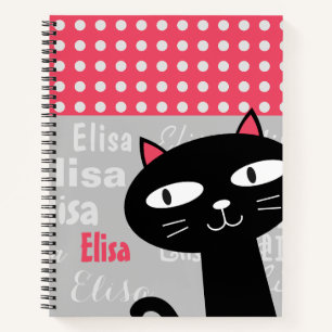 Schattige Black Cat Pink Polka Dots Jouw naam toev Notitieboek