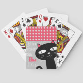 Schattige Black Cat Pink Polka Dots Jouw naam toev Pokerkaarten (Achterkant)