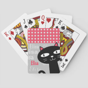 Schattige Black Cat Pink Polka Dots Jouw naam toev Pokerkaarten