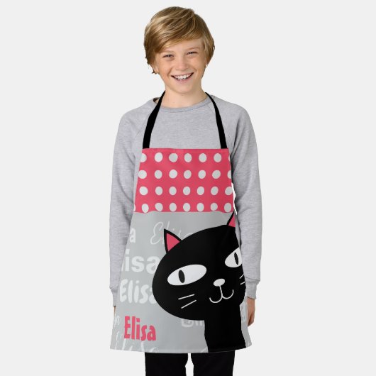 Schattige Black Cat Pink Polka Dots Jouw naam toev Schort (Gedragen)
