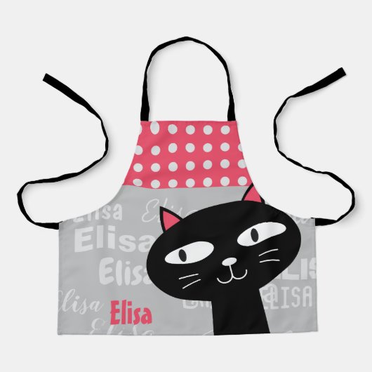 Schattige Black Cat Pink Polka Dots Jouw naam toev Schort (Voorkant)