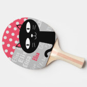 Schattige Black Cat Pink Polka Dots Jouw naam toev Tafeltennisbatje (Zijkant)