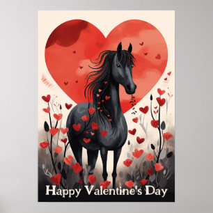Schattige Black Horse and Hearts Happy Valentijnsd Poster