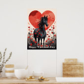 Schattige Black Horse and Hearts Happy Valentijnsd Poster (Keuken)