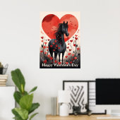 Schattige Black Horse and Hearts Happy Valentijnsd Poster (Thuiskantoor)