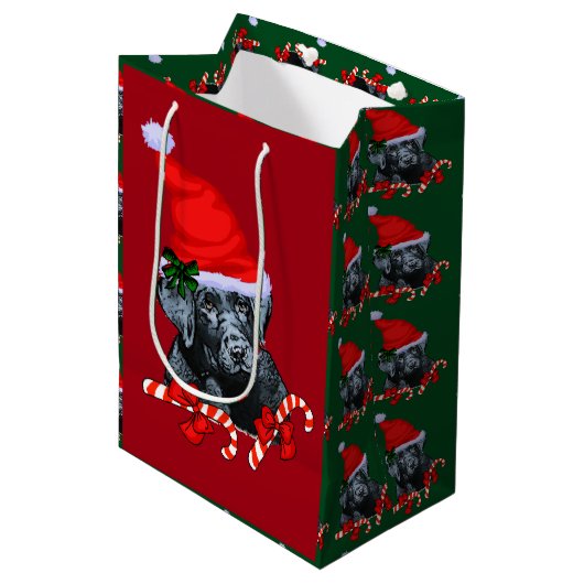 Schattige Black Lab Kerst Medium Cadeauzakje (Voorkant Gekanteld)