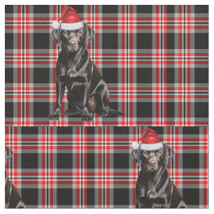 Schattige Black Lab Santa Dog op Red Plaid Christm Stof