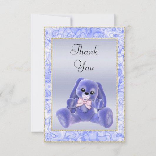Schattige Blau Konijn Baby Shower Bedankt (Voorkant)