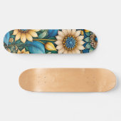 Schattige Blauw Abstract Zonnebloem Design Wide St Persoonlijk Skateboard (Horizontaal)