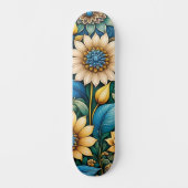 Schattige Blauw Abstract Zonnebloem Design Wide St Persoonlijk Skateboard (Voorkant)