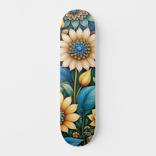 Schattige Blauw Abstract Zonnebloem Design Wide St Persoonlijk Skateboard (Voorkant)