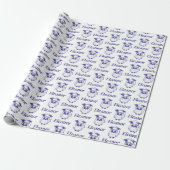 Schattige Blauw Afstudeerder Uil Patroon Cadeaupapier (Uitgerold)