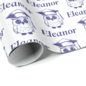 Schattige Blauw Afstudeerder Uil Patroon Cadeaupapier (Rol Hoek)