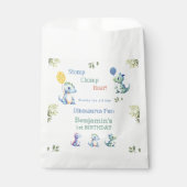 Schattige Blauw Baby Boy Dinosaur 1e Verjaardag da Bedankzakje (Voorkant)