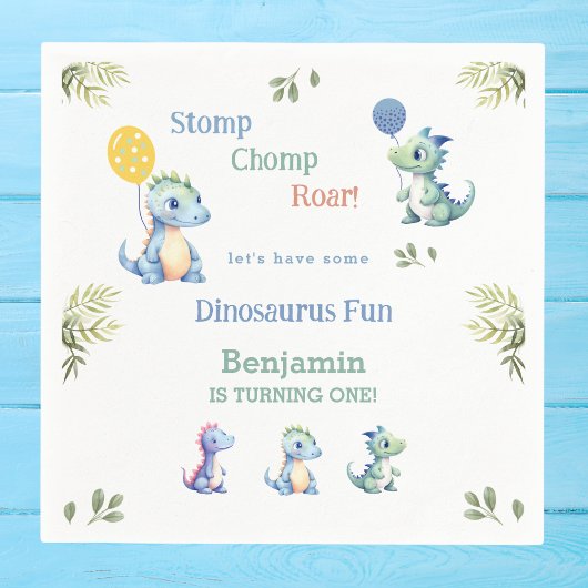 Schattige Blauw Baby Boy Dinosaurus 1e Verjaardags Servet