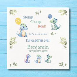 Schattige Blauw Baby Boy Dinosaurus 1e Verjaardags Servet