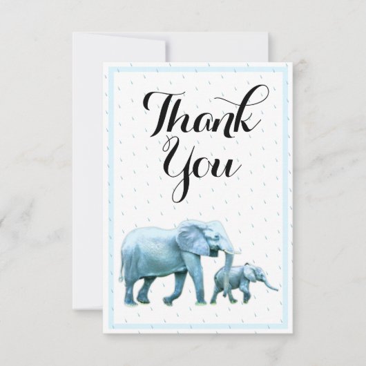 Schattige Blauw Baby Boy Elephants Baby shower Bedankkaart (Voorkant)