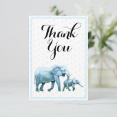 Schattige Blauw Baby Boy Elephants Baby shower Bedankkaart (Staand voorkant)