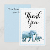 Schattige Blauw Baby Boy Elephants Baby shower Bedankkaart (Voorkant / Achterkant)