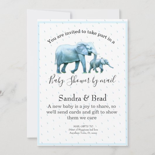 Schattige Blauw Baby Boy Elephants Baby shower Kaart (Voorkant)