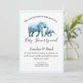 Schattige Blauw Baby Boy Elephants Baby shower Kaart (Staand voorkant)